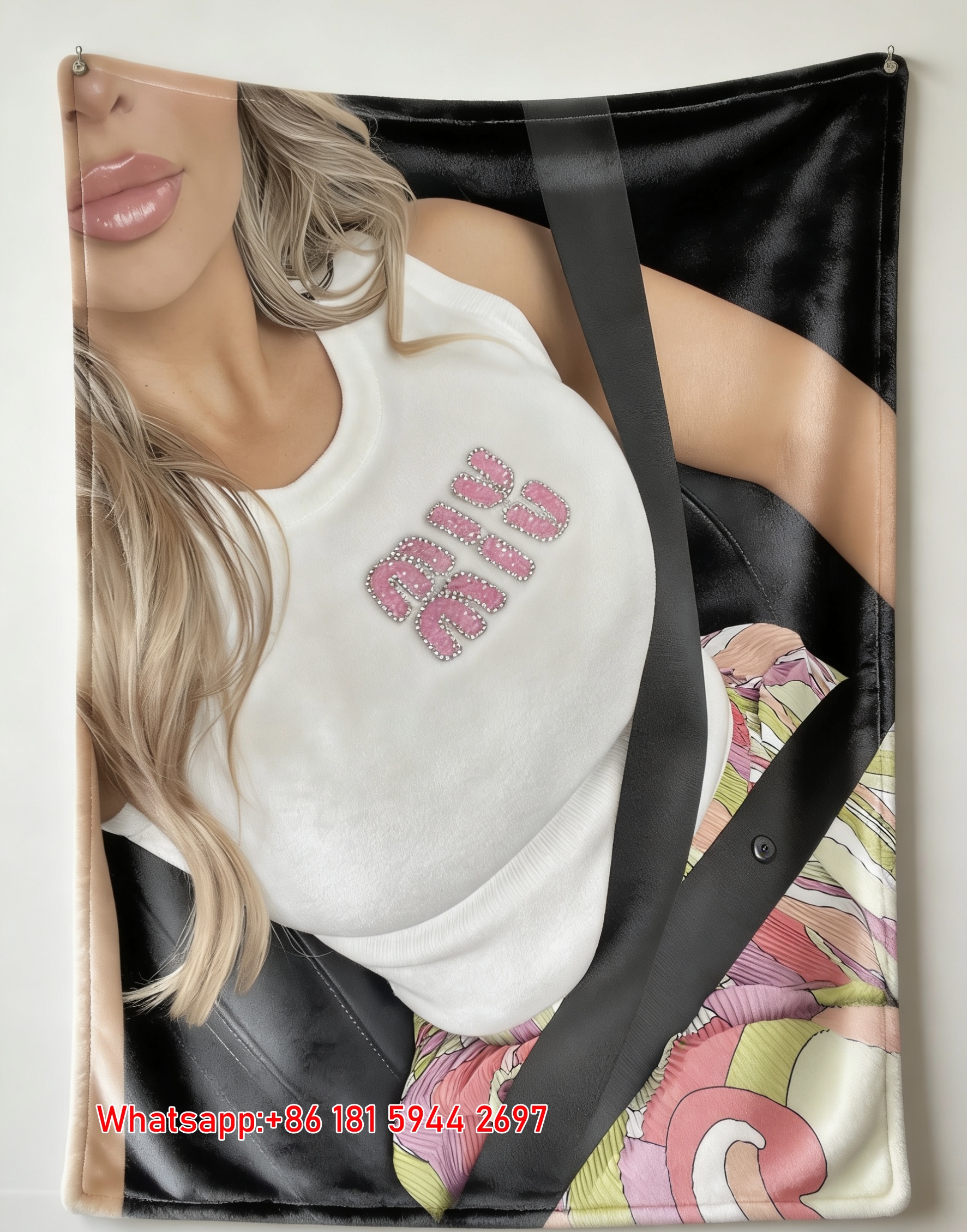 Miumiu White Pink Green Flannel Sofa Throw Blanket – Printed Car Selfie Fashion IMG_0549